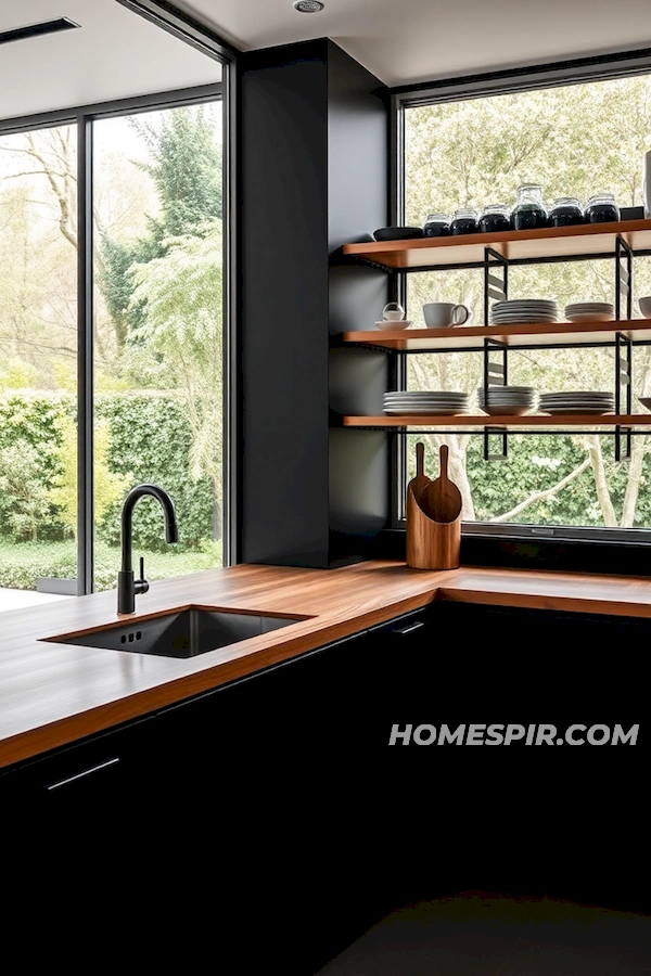 Metal Shelves in Serene Kitchen Space Metal Shelves in Serene Kitchen Space