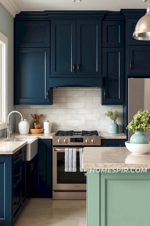 Mint Green and Gold Hardware in Calming Kitchen Mint Green and Gold Hardware in Calming Kitchen