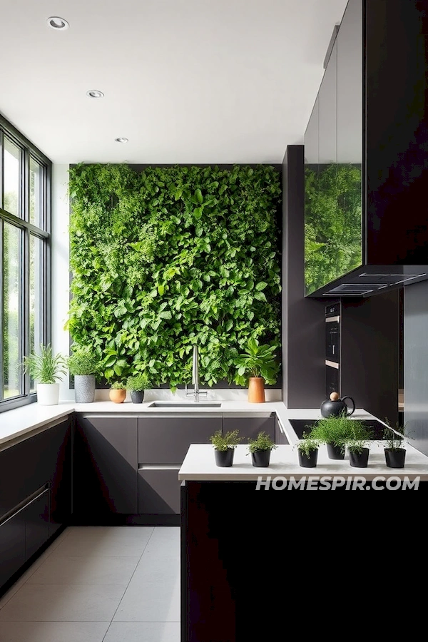 Modern Kitchen with Lush Vertical Garden Modern Kitchen with Lush Vertical Garden