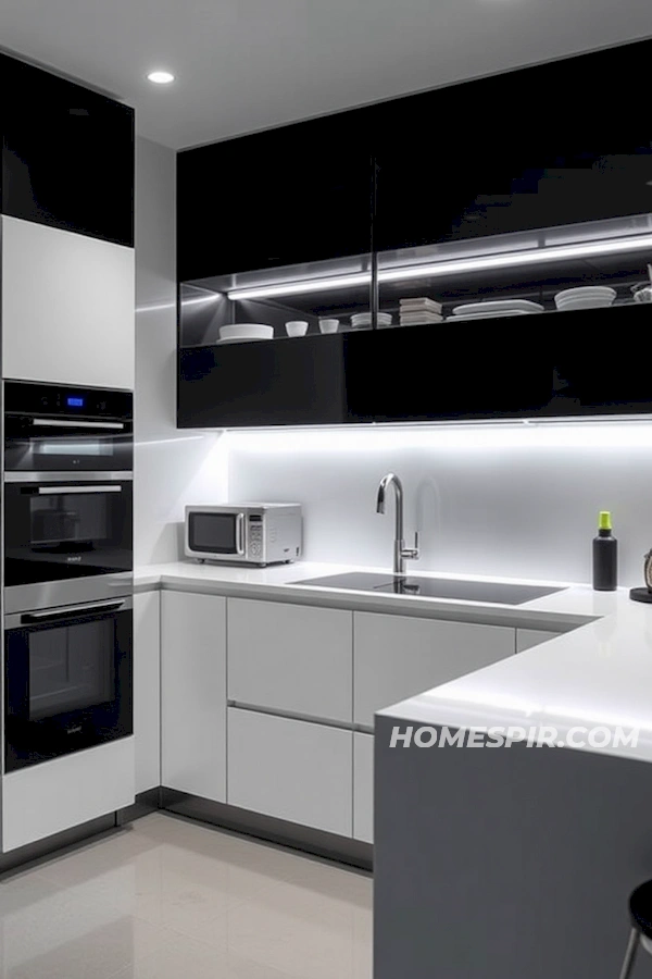 Monochromatic Kitchen with Innovative Breakfast Bar Monochromatic Kitchen with Innovative Breakfast Bar