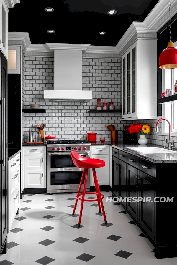 Monochrome Kitchen with Bold Red Highlights Monochrome Kitchen with Bold Red Highlights