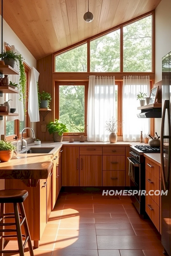 Nature-Inspired Mid-Century Kitchen with Large Windows Nature-Inspired Mid-Century Kitchen with Large Windows