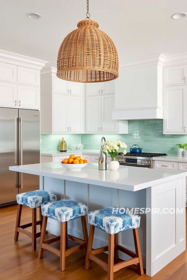 Ocean Fabric Stools in Contemporary Kitchen Ocean Fabric Stools in Contemporary Kitchen