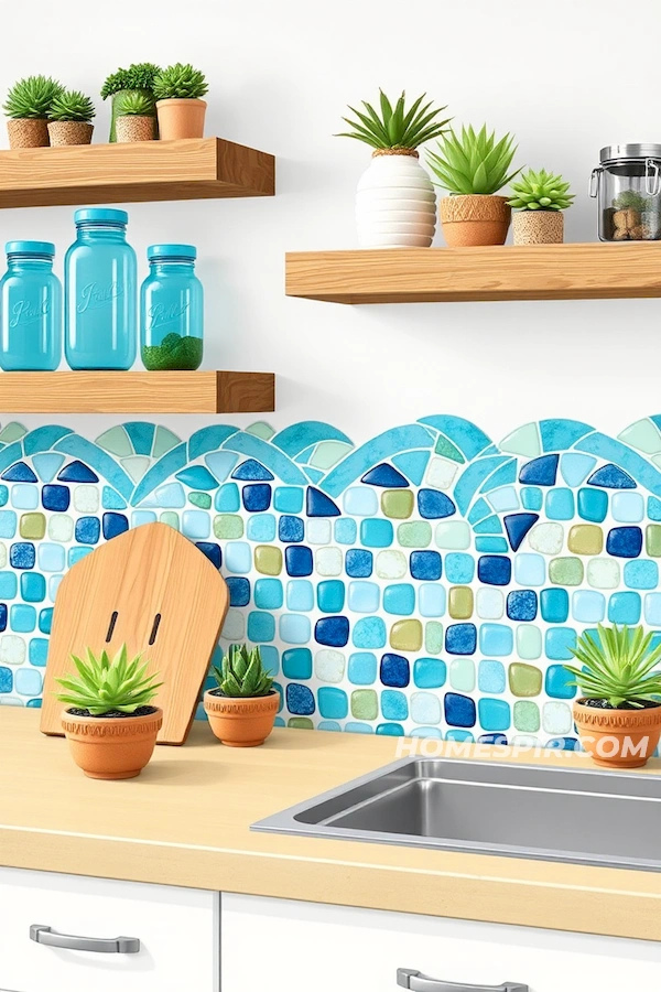 Ocean Wave Mosaic Backsplash in Surf Kitchen Ocean Wave Mosaic Backsplash in Surf Kitchen