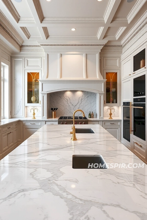 Opulent Marble Island with Gold Fixtures Opulent Marble Island with Gold Fixtures