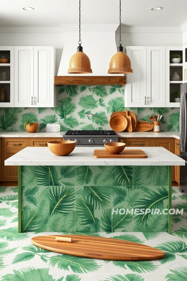 Palm Leaf Island Countertop in Tropical Surf Kitchen Palm Leaf Island Countertop in Tropical Surf Kitchen