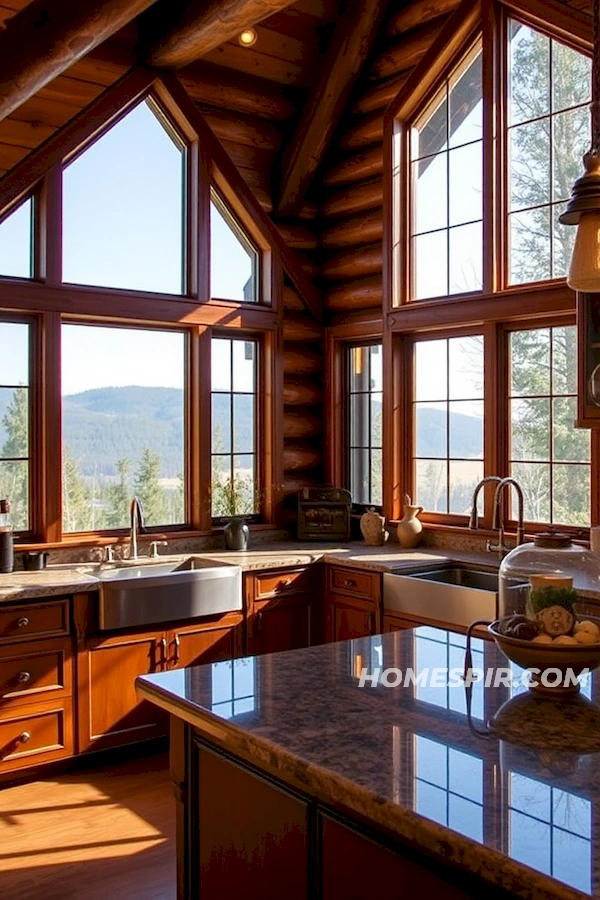 Panoramic Windows Illuminate Rustic Kitchen Panoramic Windows Illuminate Rustic Kitchen