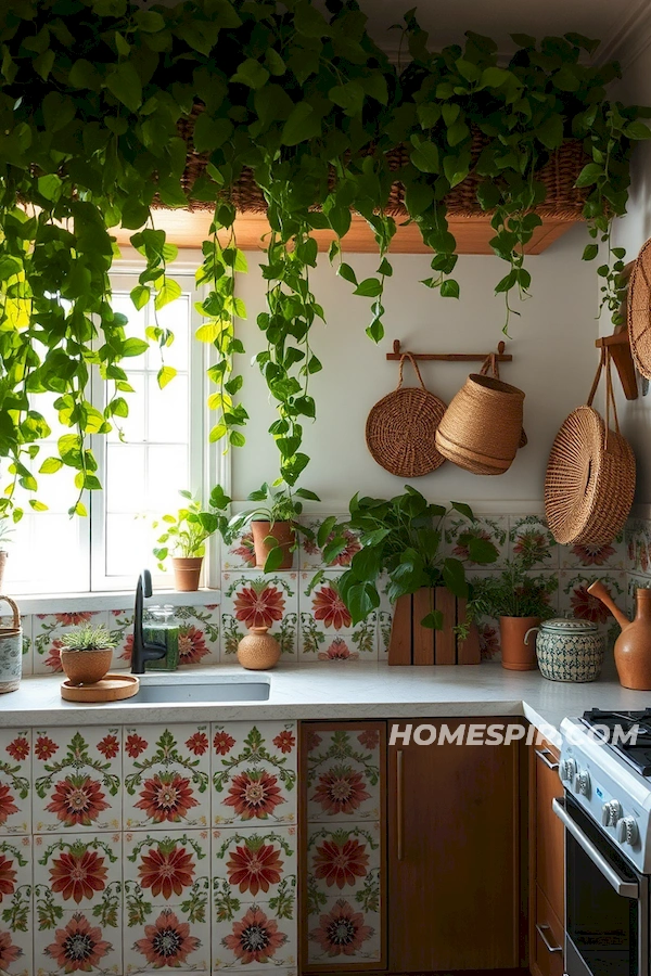 Patterned Tiles and Plant Adorned Kitchen Patterned Tiles and Plant Adorned Kitchen