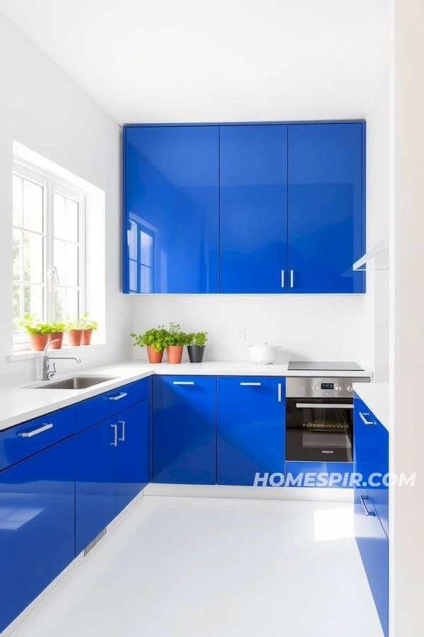 Potted Herbs Adding Green to Minimalist Blue Kitchen Potted Herbs Adding Green to Minimalist Blue Kitchen