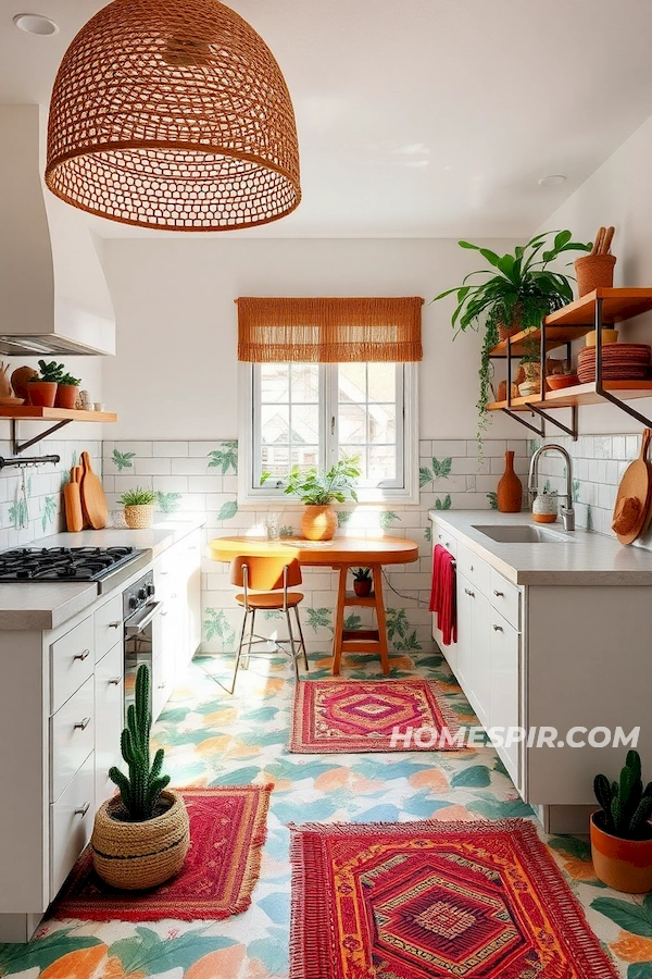 Rattan Lamp and Succulents in Boho Kitchen Rattan Lamp and Succulents in Boho Kitchen