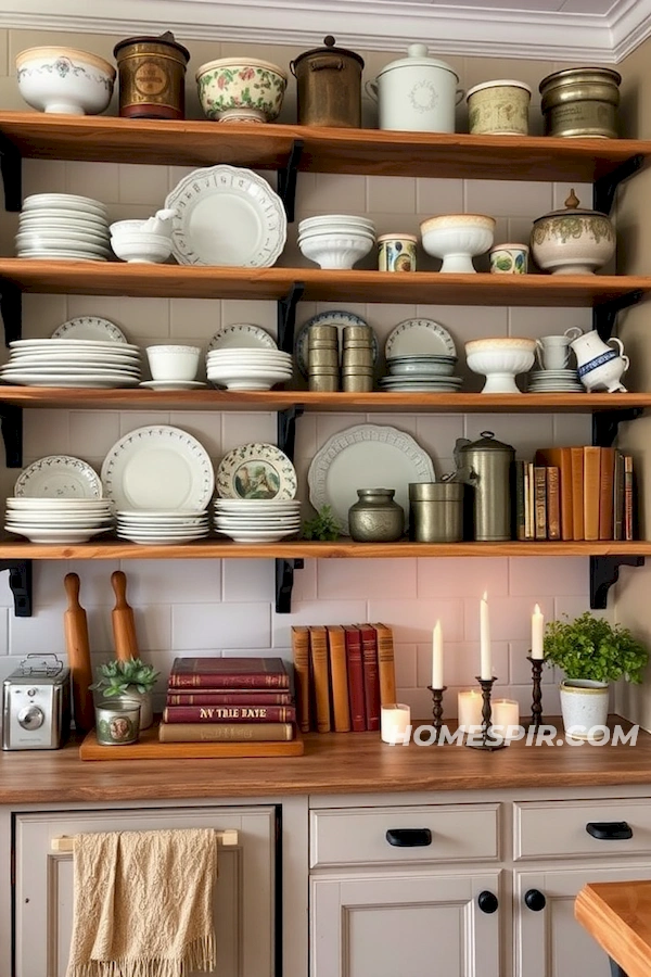Romantic Touches on Open Shelving with Vintage Pieces Romantic Touches on Open Shelving with Vintage Pieces