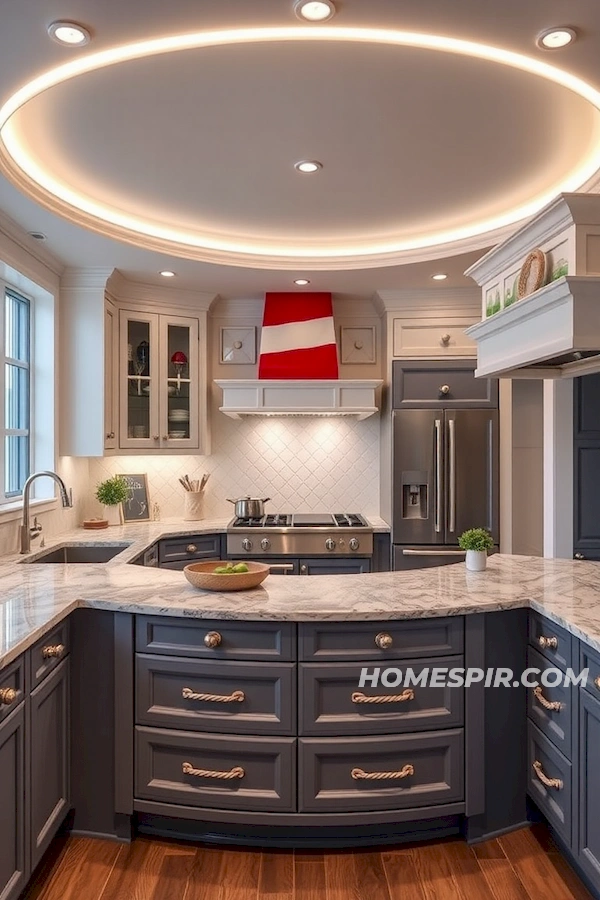 Rope-Patterned Handles in Nautical Kitchen Rope-Patterned Handles in Nautical Kitchen