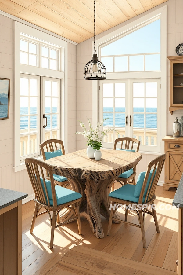 Rustic Driftwood Dining Set with Ocean Views Rustic Driftwood Dining Set with Ocean Views