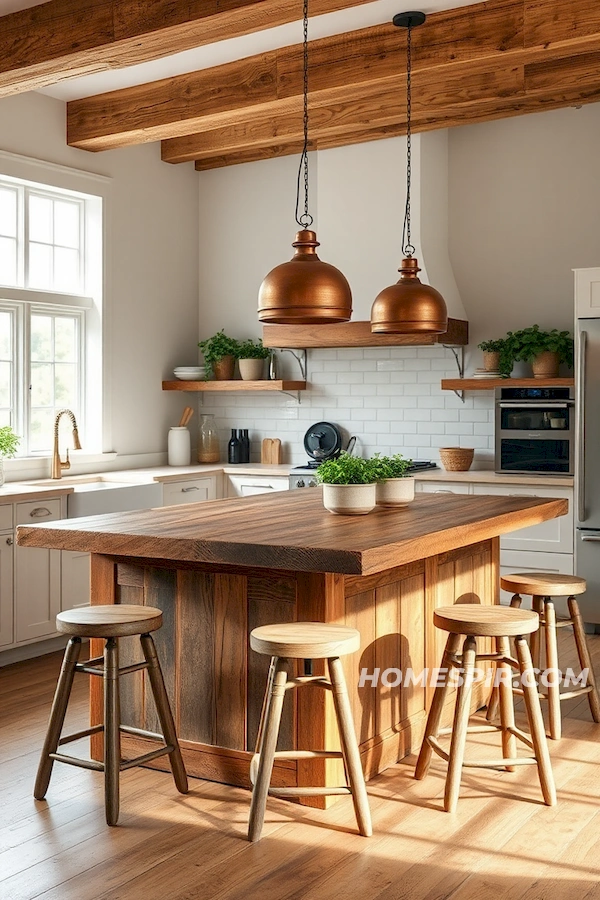 Rustic Island with Vintage Pendant Lights Rustic Island with Vintage Pendant Lights