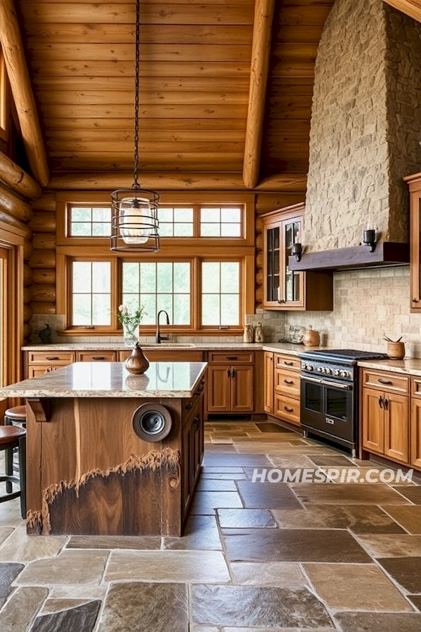 Rustic Log Kitchen with Stone and Wood Harmony Rustic Log Kitchen with Stone and Wood Harmony