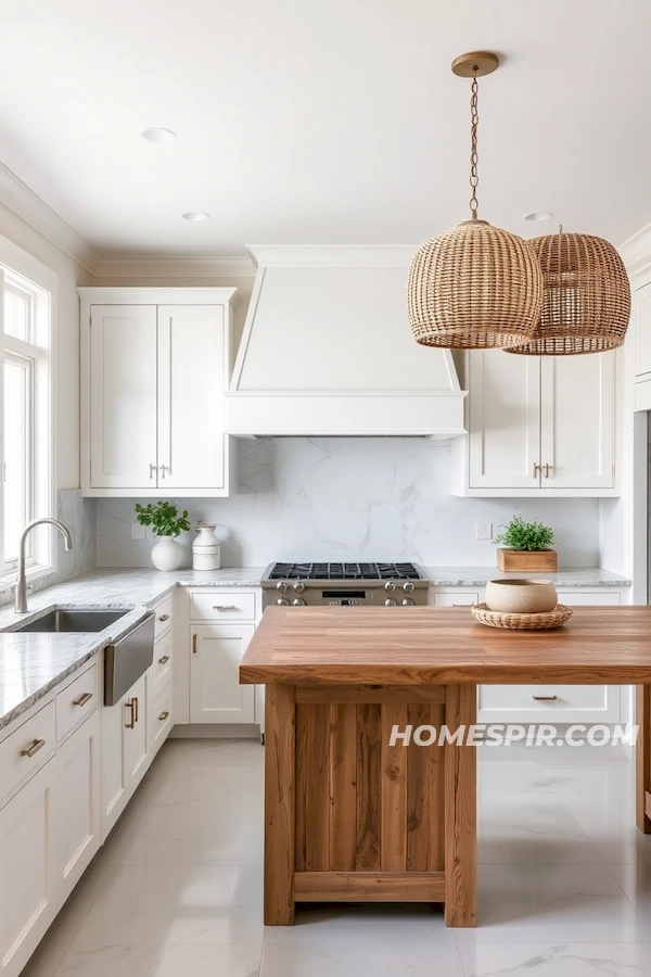 Rustic Wood Island in Bright Coastal Kitchen Rustic Wood Island in Bright Coastal Kitchen