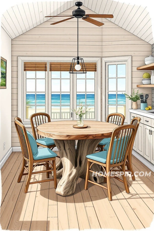 Seabreeze Blue Cushions in Driftwood Dining Area Seabreeze Blue Cushions in Driftwood Dining Area