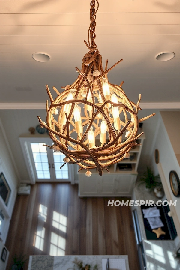 Seashell Adorned Driftwood Light Fixture Seashell Adorned Driftwood Light Fixture
