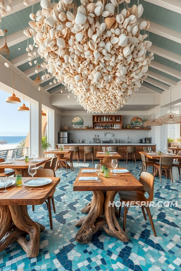 Seashell Installation for Coastal Dining Seashell Installation for Coastal Dining