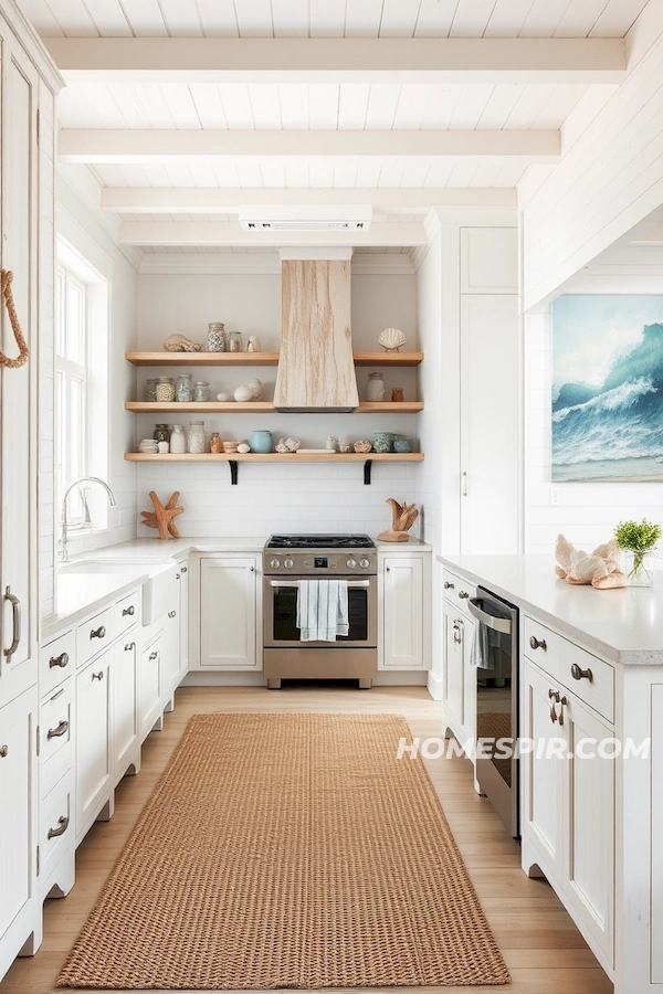 Serene Beach Kitchen with Seashell Touches Serene Beach Kitchen with Seashell Touches