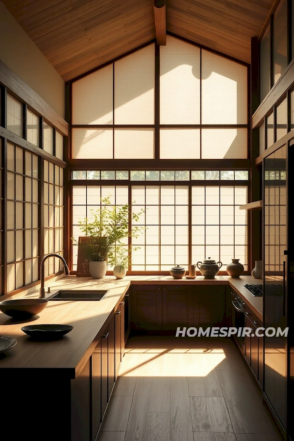 Serene Japanese Kitchen with Sh?ji Screen Softness Serene Japanese Kitchen with Sh?ji Screen Softness
