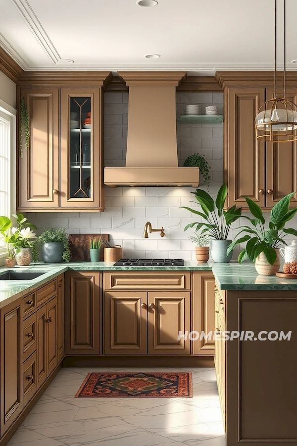 Serene Kitchen with Plant Accents and Marble Serene Kitchen with Plant Accents and Marble
