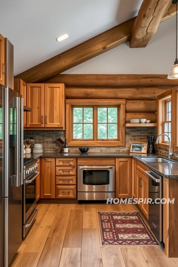Sleek Appliances in a Log Cabin Setting Sleek Appliances in a Log Cabin Setting