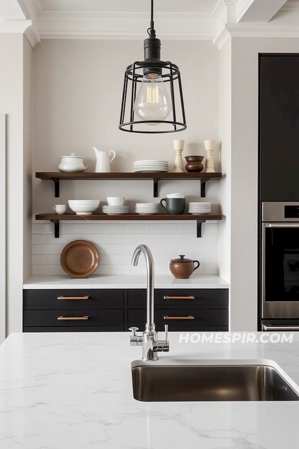 Sleek Countertop and Retro Faucet in Studio Kitchen Sleek Countertop and Retro Faucet in Studio Kitchen