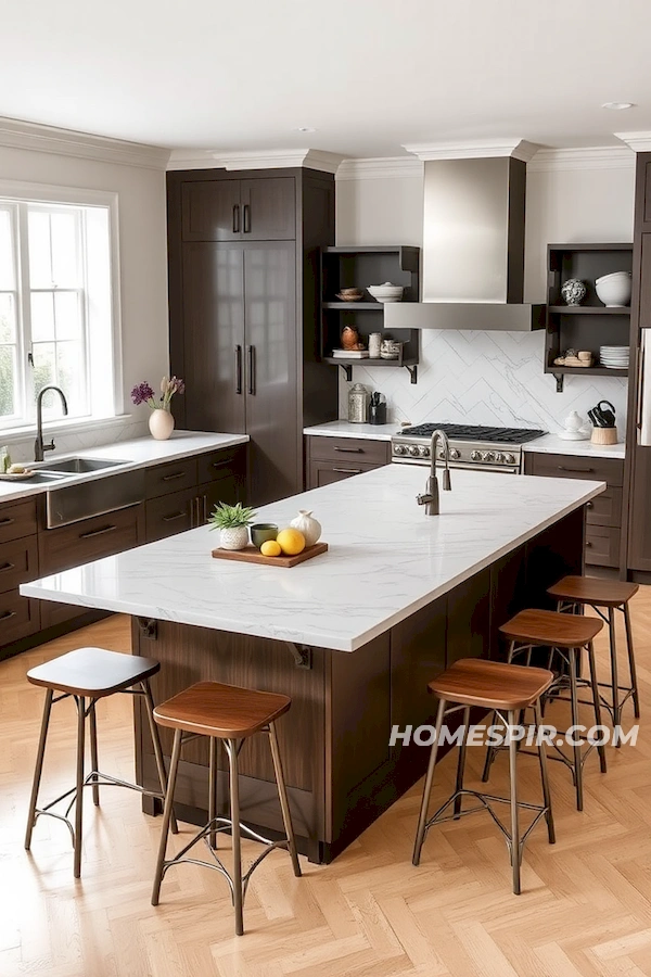 Sleek Marble Island and Farmhouse Sink Integration Sleek Marble Island and Farmhouse Sink Integration