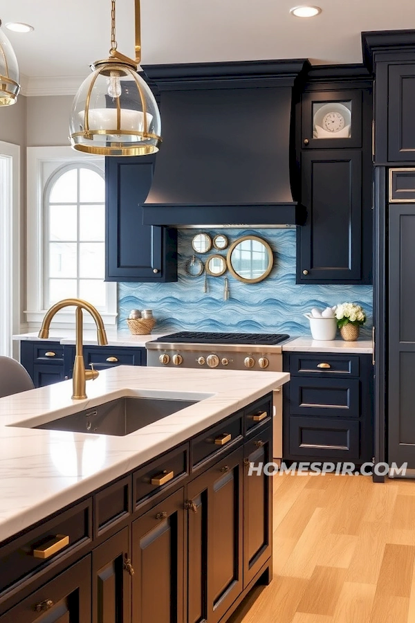 Sophisticated Beach Kitchen with Brass Accents Sophisticated Beach Kitchen with Brass Accents