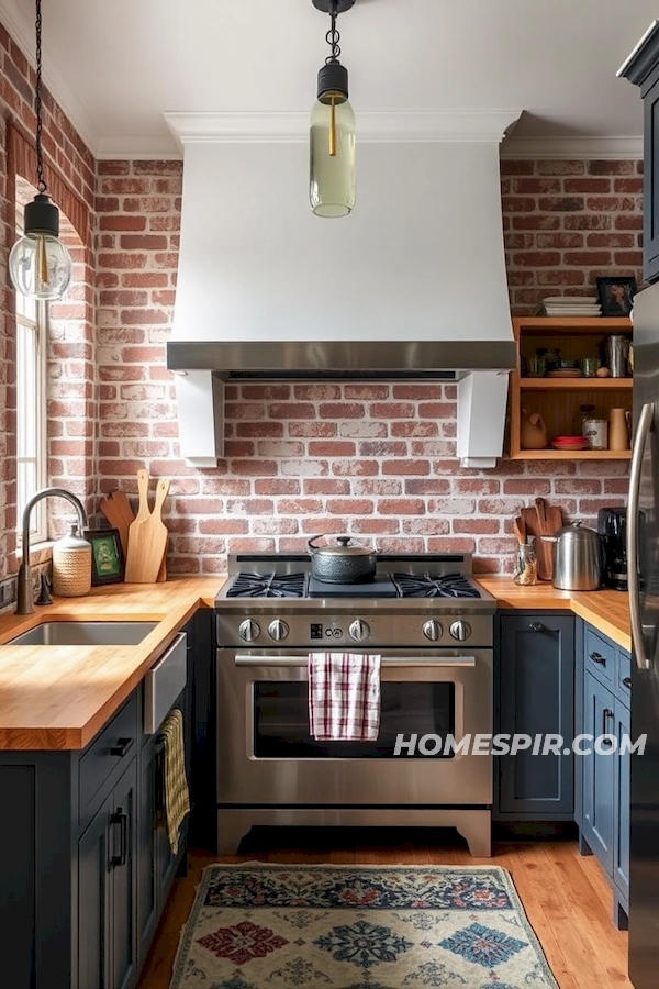 Stainless Steel and Brick Walls in Eclectic Style Stainless Steel and Brick Walls in Eclectic Style