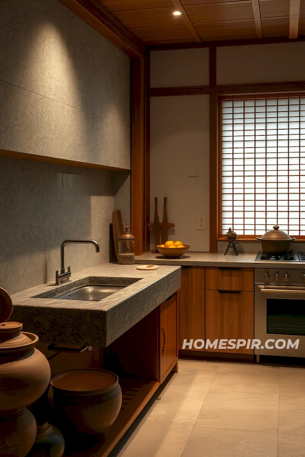 Stone and Wooden Harmony in Japanese Kitchen Stone and Wooden Harmony in Japanese Kitchen