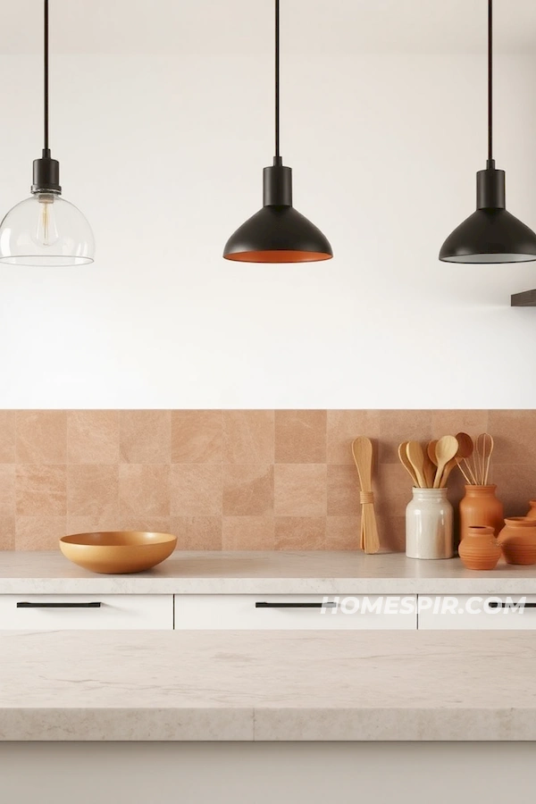 Stone Countertops and Clay Tiles in Minimalist Kitchen Stone Countertops and Clay Tiles in Minimalist Kitchen
