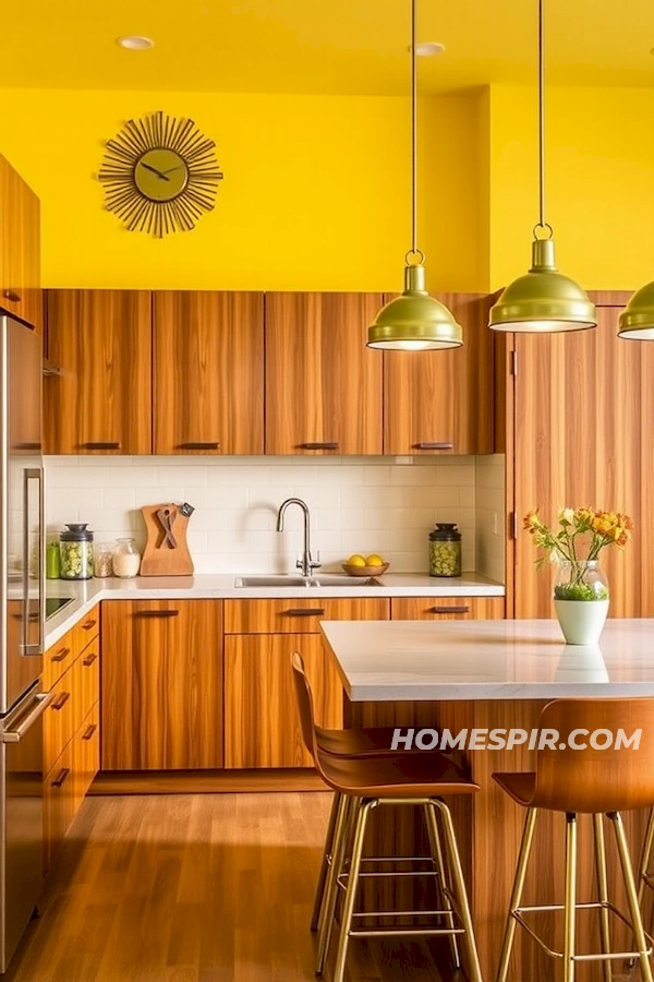 Sunburst Clock in Retro-Colorful Kitchen Setting Sunburst Clock in Retro-Colorful Kitchen Setting