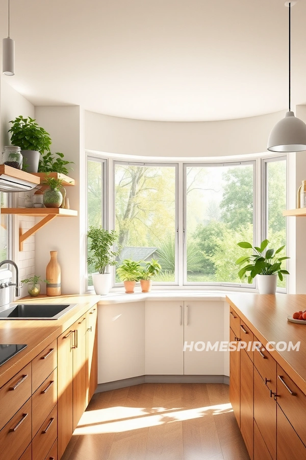 Sunlit Bay Window in Mid-Century Kitchen Sunlit Bay Window in Mid-Century Kitchen