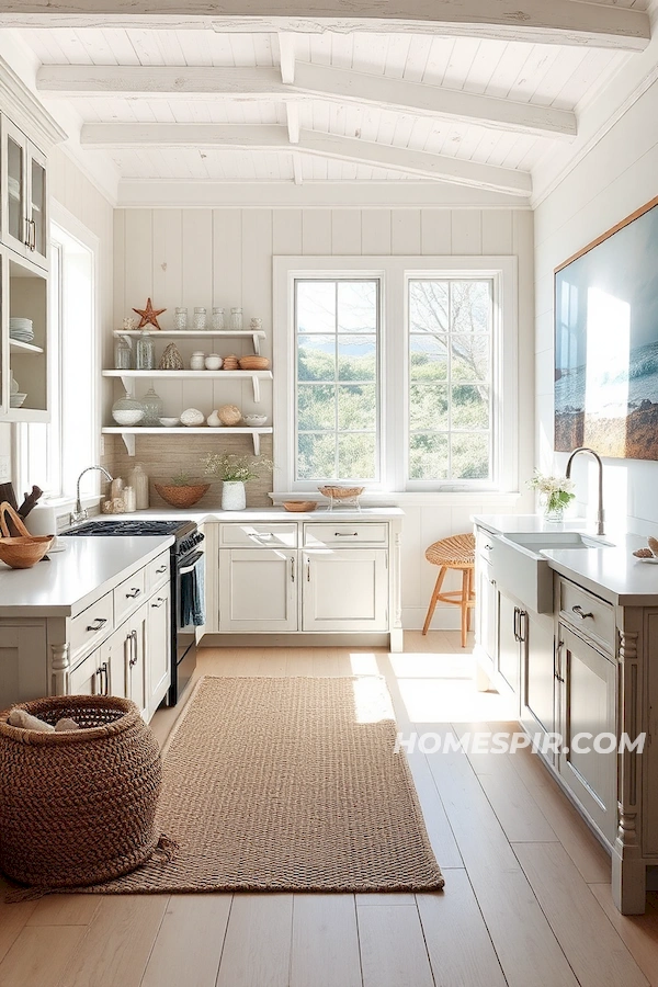 Sunlit Beach House Kitchen with Driftwood Decor Sunlit Beach House Kitchen with Driftwood Decor