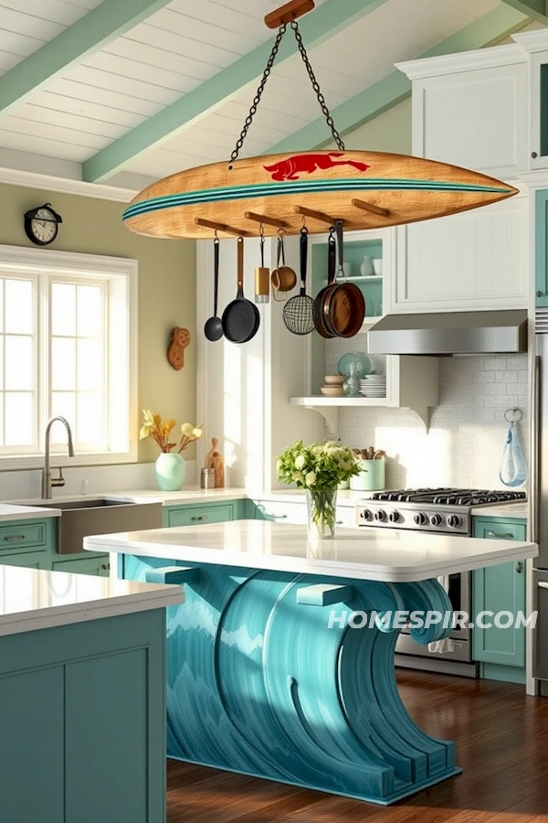 Sunlit Kitchen with Tidal Wave Island Design Sunlit Kitchen with Tidal Wave Island Design