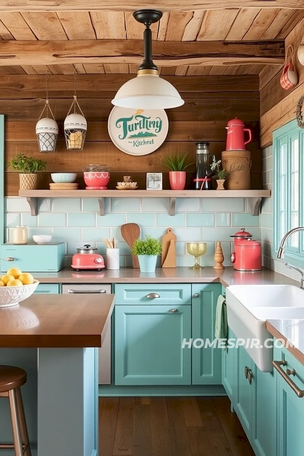 Teal and Coral Accented Beach House Kitchen Teal and Coral Accented Beach House Kitchen
