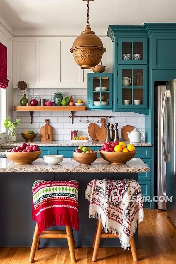 Teal and Maroon Accents in Vibrant Boho Kitchen Teal and Maroon Accents in Vibrant Boho Kitchen
