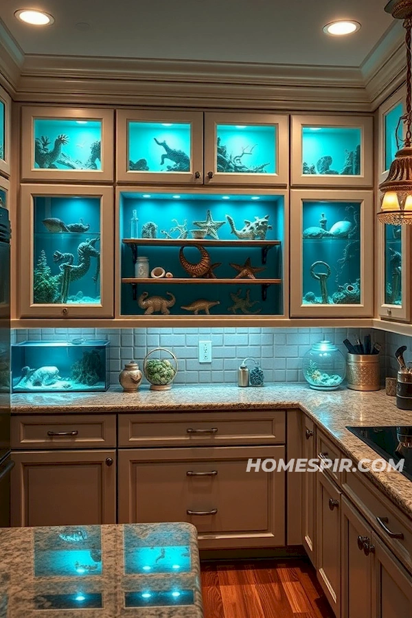 Teal LED Lighting in Nautical Kitchen Teal LED Lighting in Nautical Kitchen