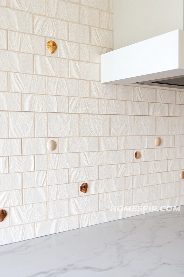 Textured Beach Sand Backsplash with Seashells Textured Beach Sand Backsplash with Seashells