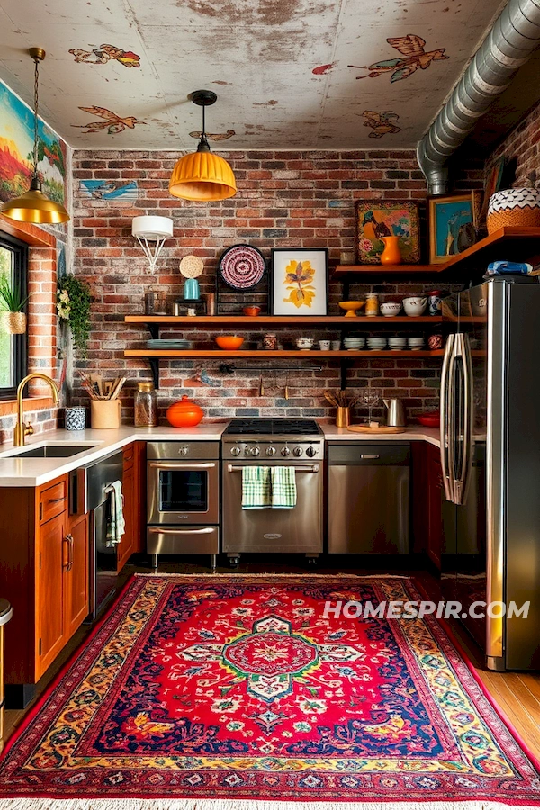 Vibrant Bohemian Patterns in Industrial Kitchen Vibrant Bohemian Patterns in Industrial Kitchen