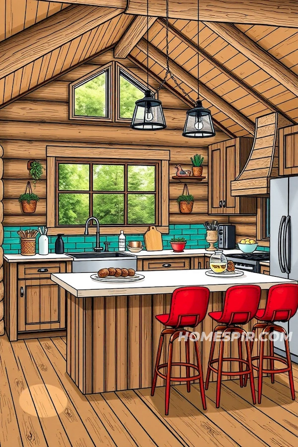 Vibrant Colors in Log Home Kitchen Vibrant Colors in Log Home Kitchen