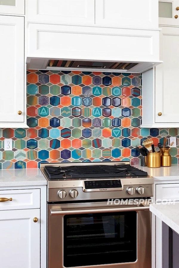 Vibrant Geometric Backsplash in Studio Kitchen Vibrant Geometric Backsplash in Studio Kitchen