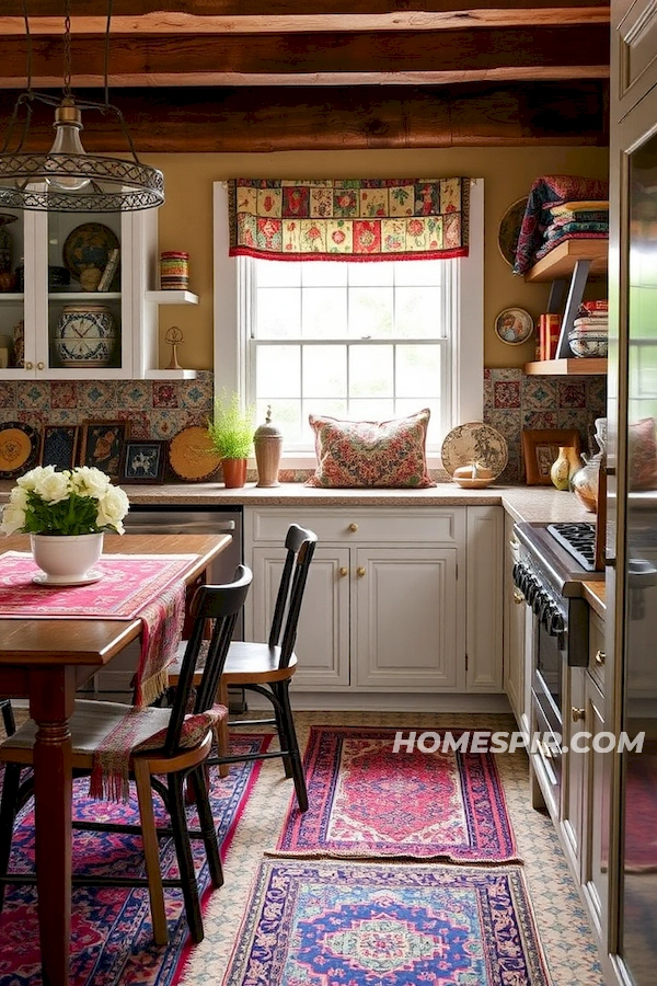 Vibrant Vintage Textiles in Boho Kitchen Vibrant Vintage Textiles in Boho Kitchen