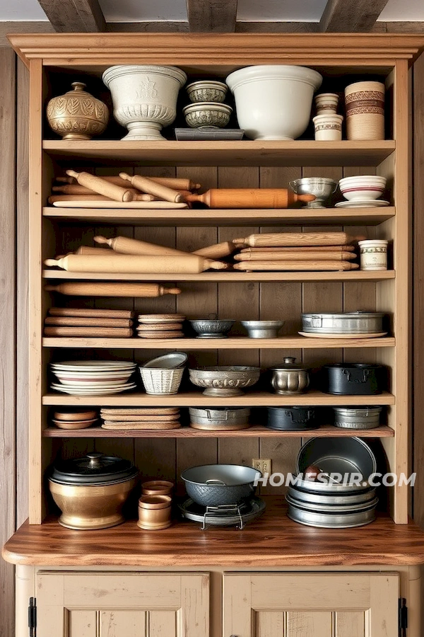 Vintage Bakeware Display in Country Kitchen Vintage Bakeware Display in Country Kitchen