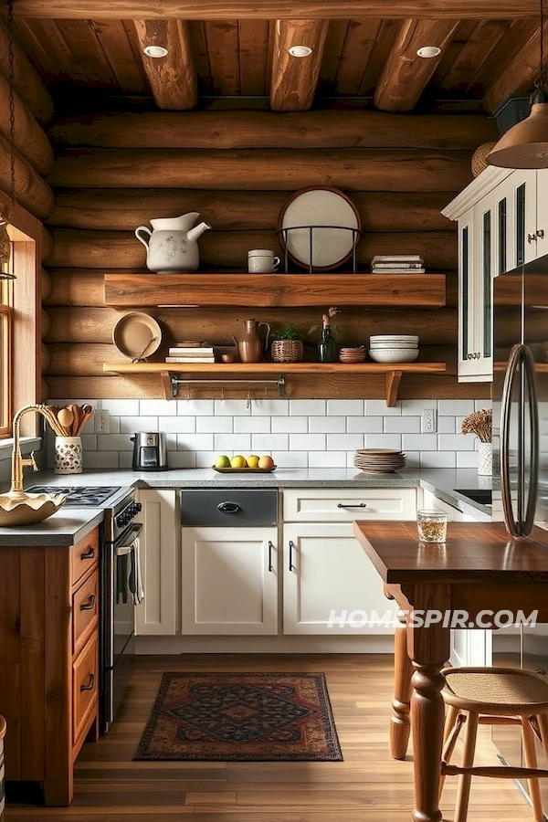 Vintage Meets Sleek Modern in Log Kitchen Vintage Meets Sleek Modern in Log Kitchen