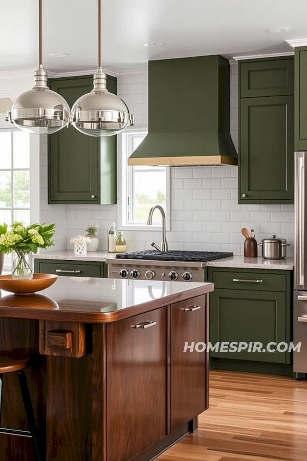 Vintage Olive Green Cabinets with Subway Tiles Vintage Olive Green Cabinets with Subway Tiles