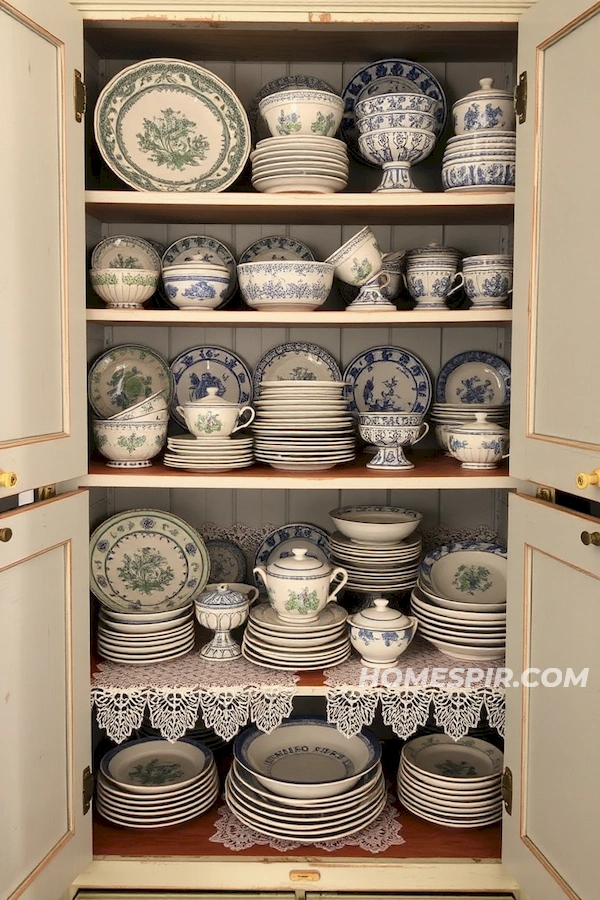 Vintage Plates in Eclectic Cupboard Display Vintage Plates in Eclectic Cupboard Display
