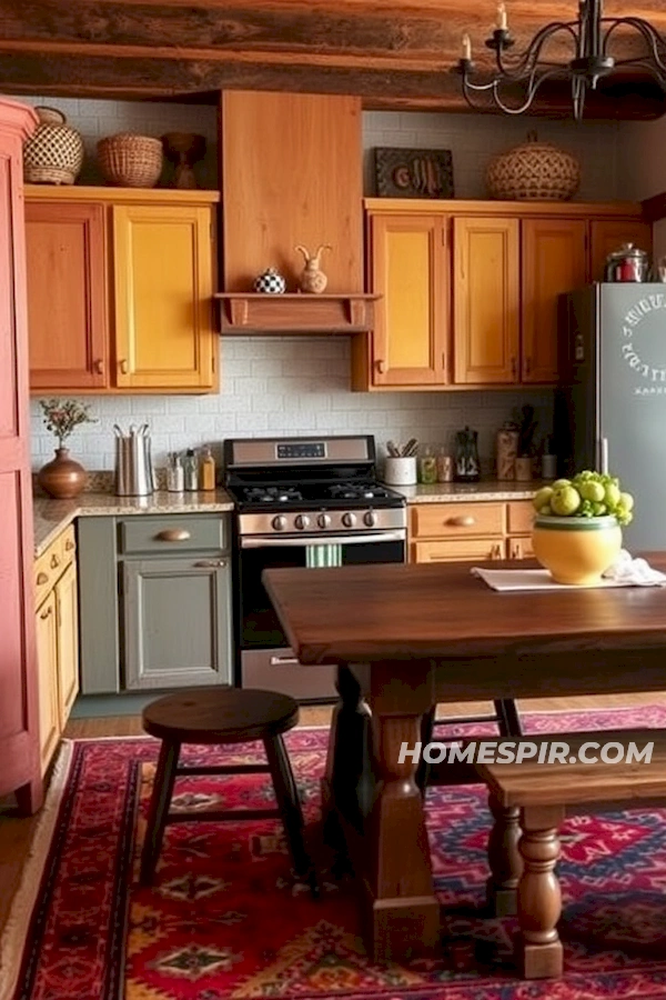Vintage Rug Accents in Eclectic Boho Kitchen Vintage Rug Accents in Eclectic Boho Kitchen